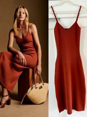 NWOT Sézane Lindsey Ribbed Knit Midi Dress in Rust – Size S